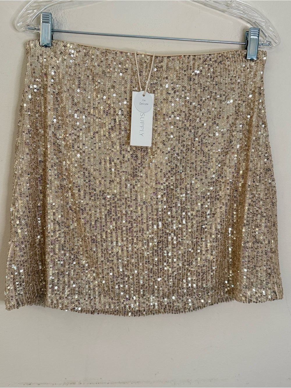 Z Supply chic gold sequined mini skirt cream lining SZ LG